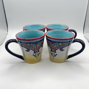 Euro Ceramics Zanzibar Collection Multicolor Spanish Floral Coffee Mugs Set of 4